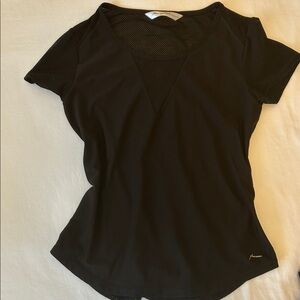 Stretchy Black Mesh Women's Tee. Mesh details chest, sleeves and back. Sz US M